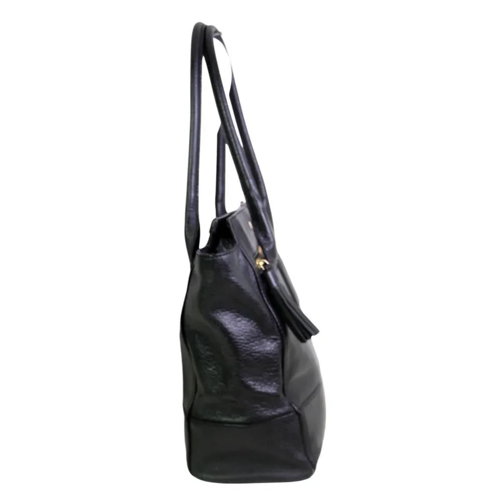 LARGE kate spade NY BLACK REAL LEATHER LOGO SATCHEL SHOULDER BAG HANDBAG PURSE